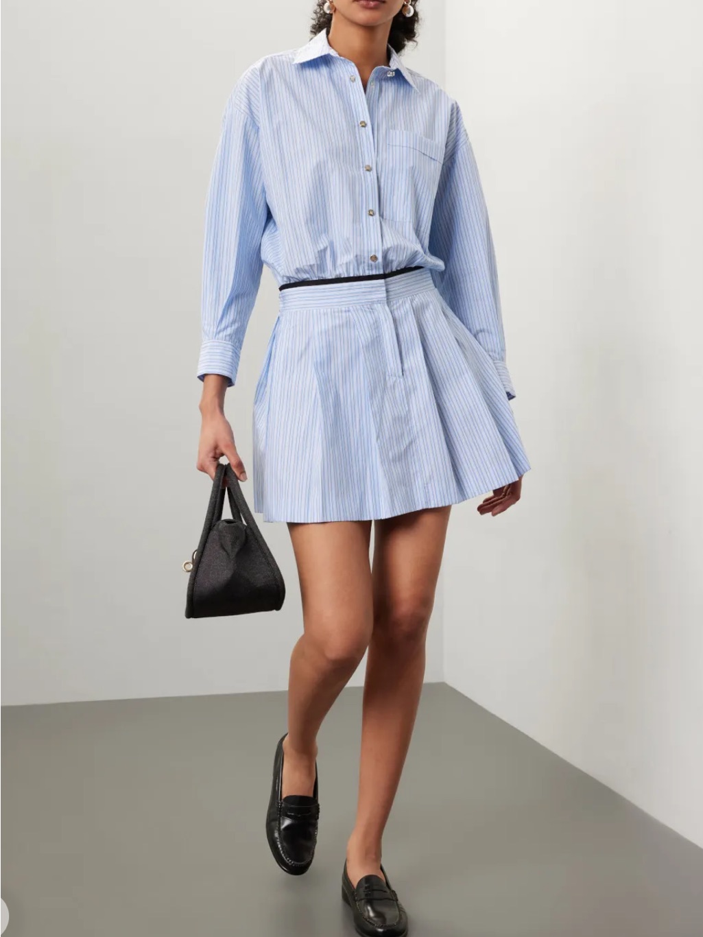Maje Light Blue And White Striped Shirt Dress With Navy Accents